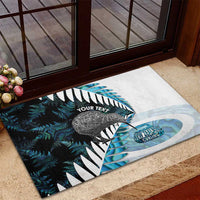 New Zealand Silver Fern Curling Personalised Rubber Doormat Aotearoa Kiwi Ponga Paua Shell Version - Polynesian Pride