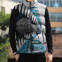 New Zealand Silver Fern Curling Personalised Sleeveless Puffer Jacket Aotearoa Kiwi Ponga Paua Shell Version - Polynesian Pride