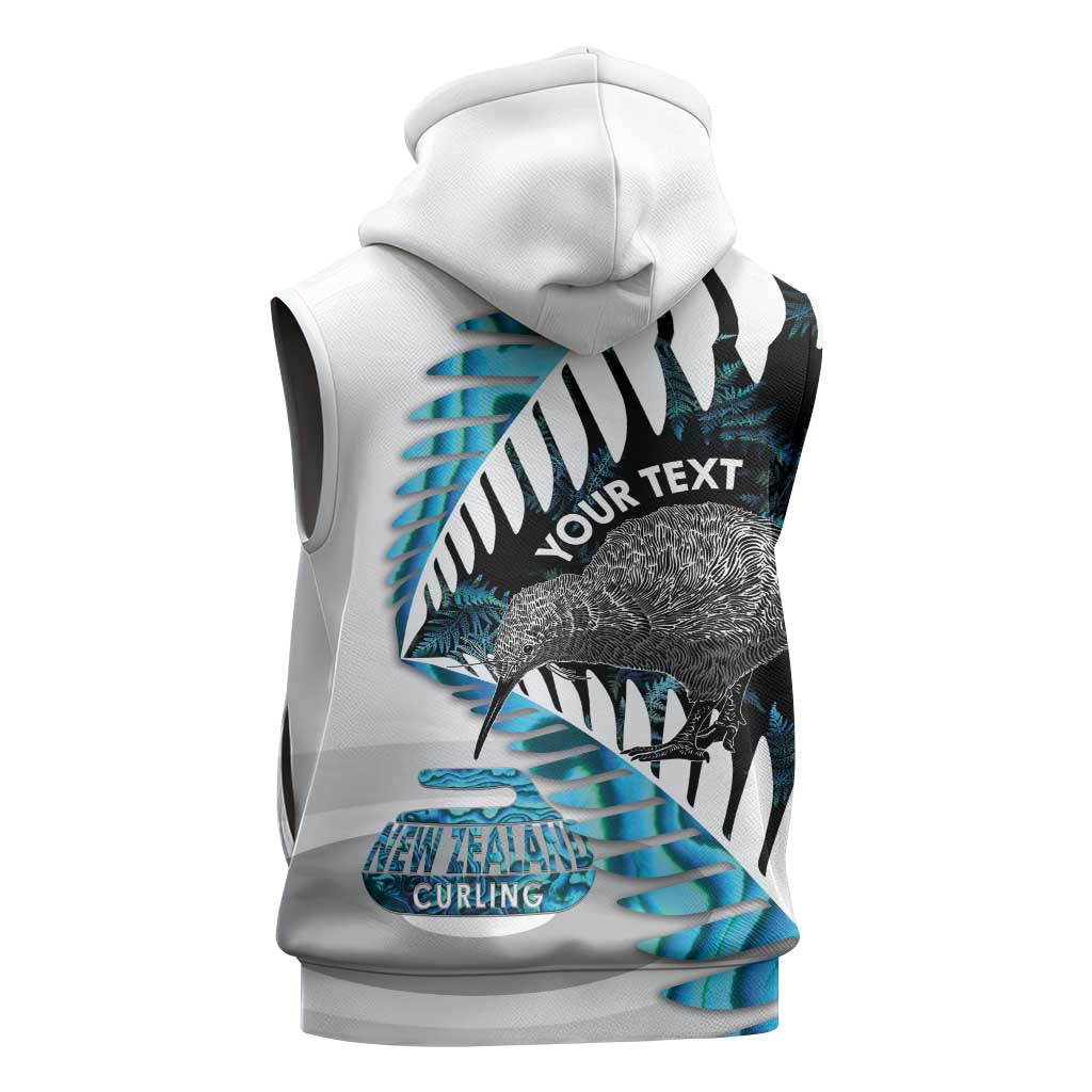 New Zealand Silver Fern Curling Personalised Sleeveless Zip Hoodie Aotearoa Kiwi Ponga Paua Shell Version - Polynesian Pride