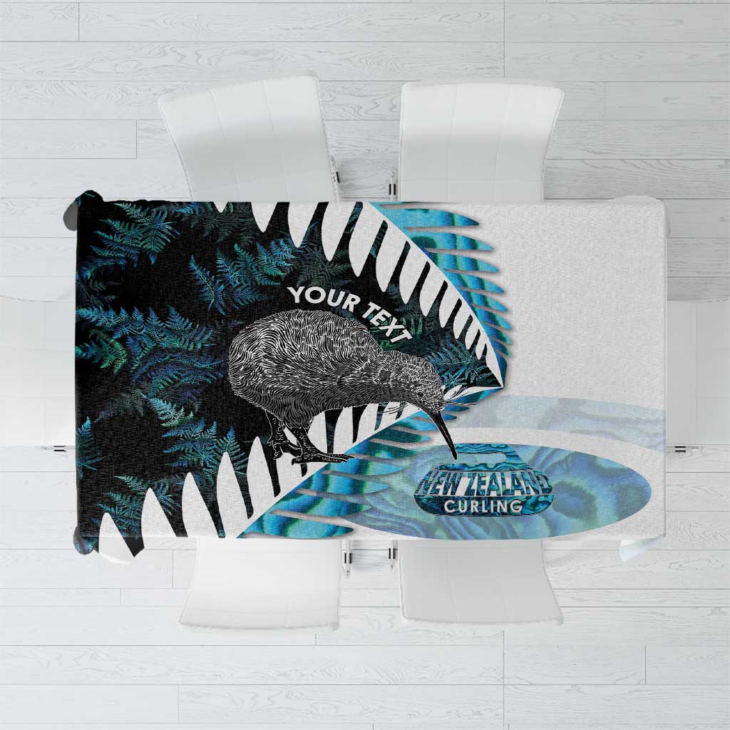 New Zealand Silver Fern Curling Personalised Tablecloth Aotearoa Kiwi Ponga Paua Shell Version LT14 Black - Polynesian Pride