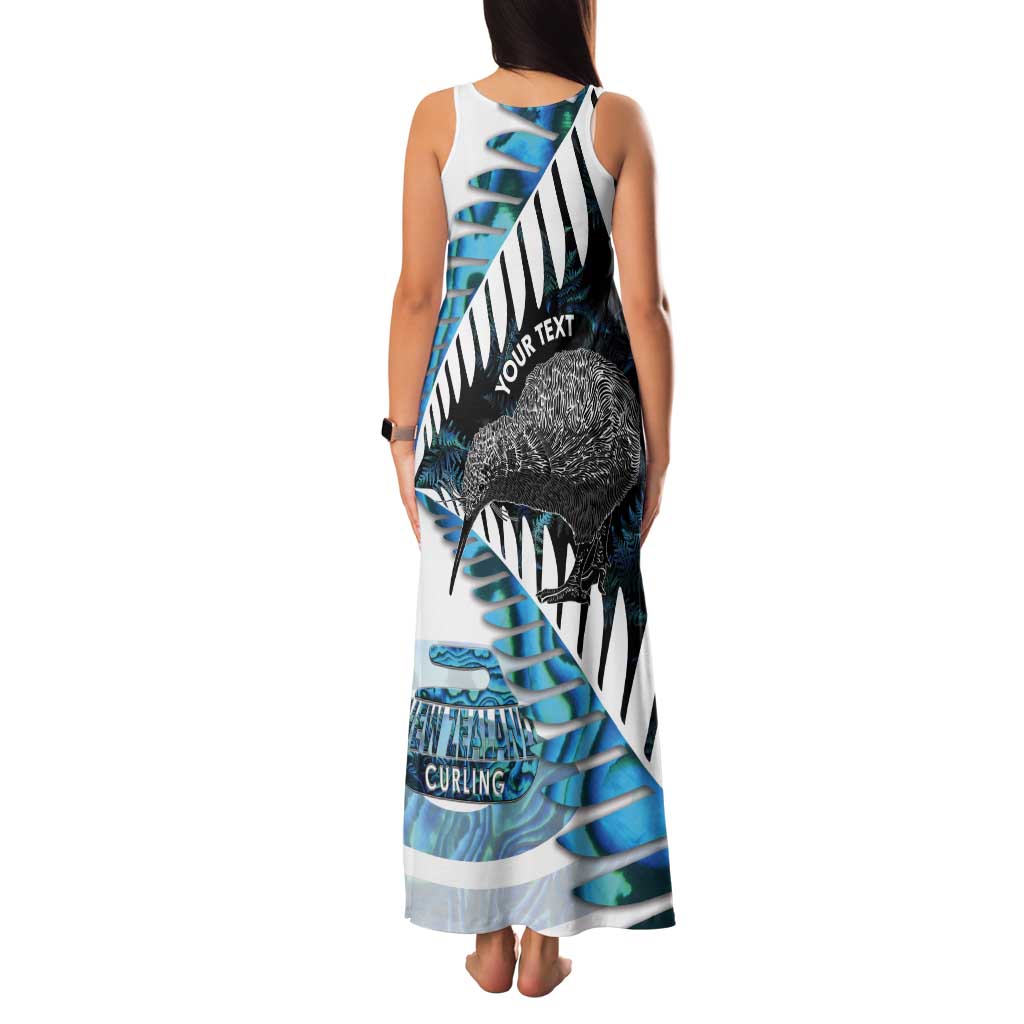 New Zealand Silver Fern Curling Personalised Tank Maxi Dress Aotearoa Kiwi Ponga Paua Shell Version - Polynesian Pride