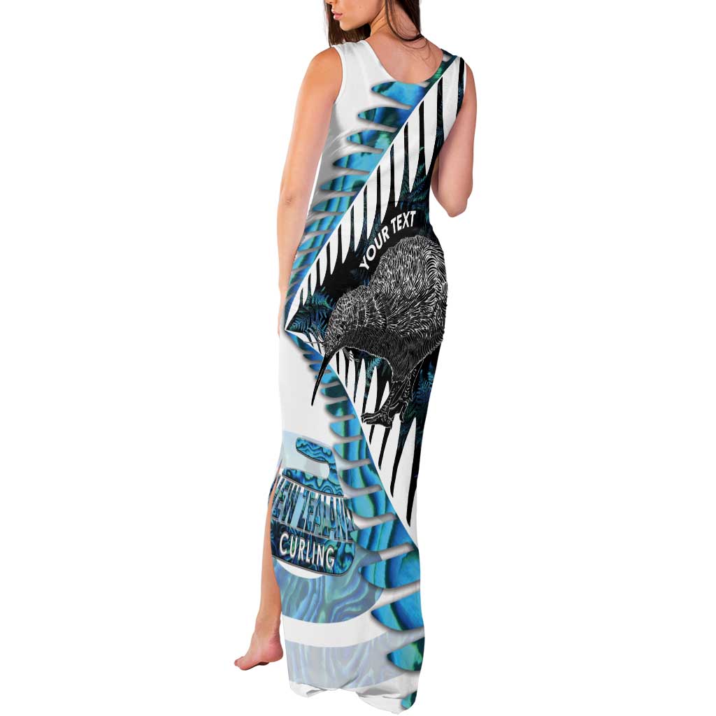 New Zealand Silver Fern Curling Personalised Tank Maxi Dress Aotearoa Kiwi Ponga Paua Shell Version - Polynesian Pride