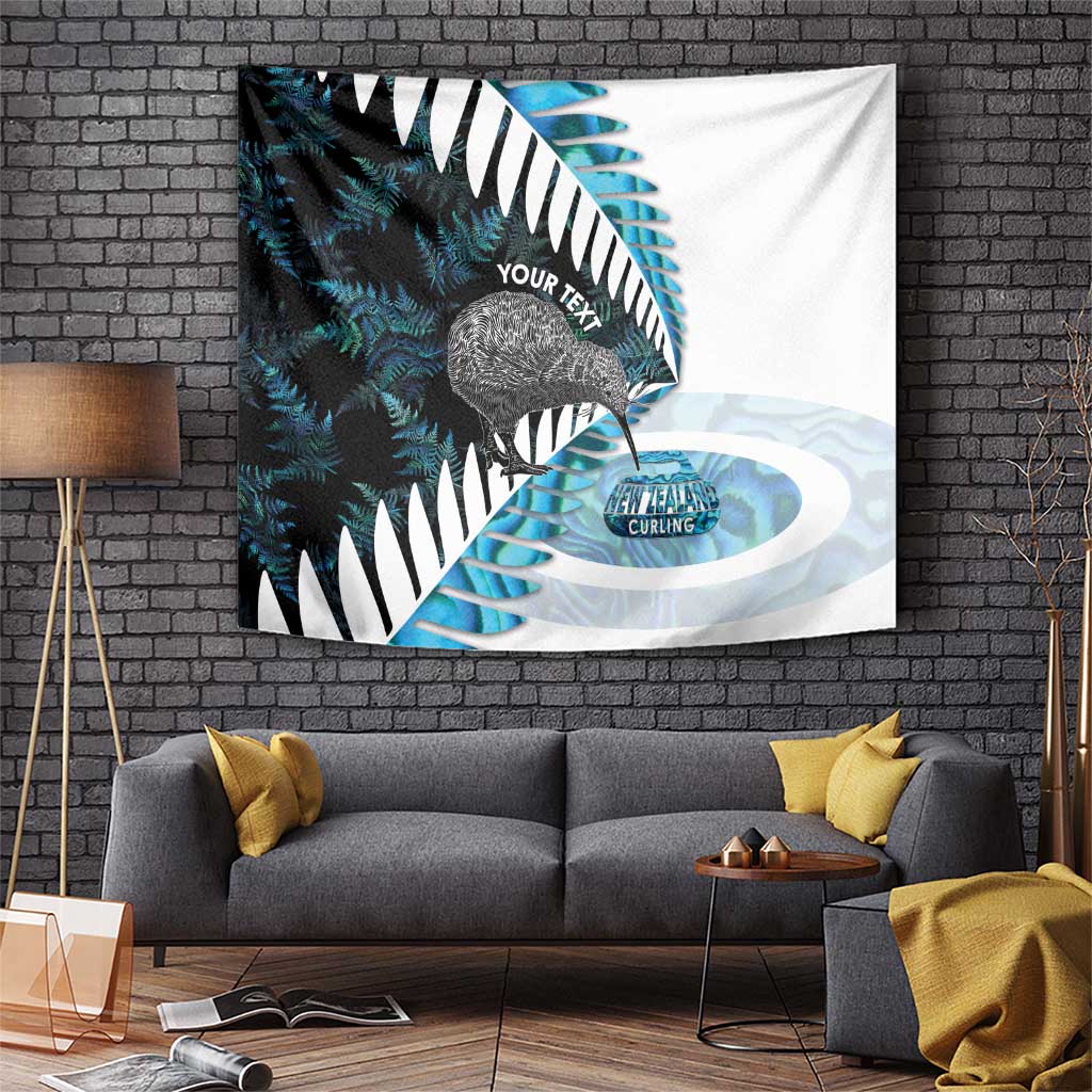 New Zealand Silver Fern Curling Personalised Tapestry Aotearoa Kiwi Ponga Paua Shell Version LT14 Black - Polynesian Pride