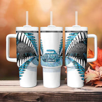 New Zealand Silver Fern Curling Personalised Tumbler With Handle Aotearoa Kiwi Ponga Paua Shell Version - Polynesian Pride