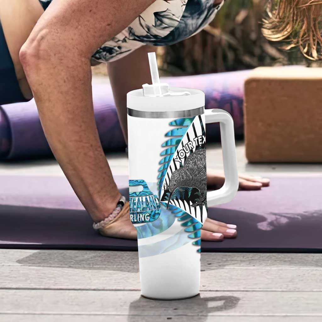 New Zealand Silver Fern Curling Personalised Tumbler With Handle Aotearoa Kiwi Ponga Paua Shell Version - Polynesian Pride