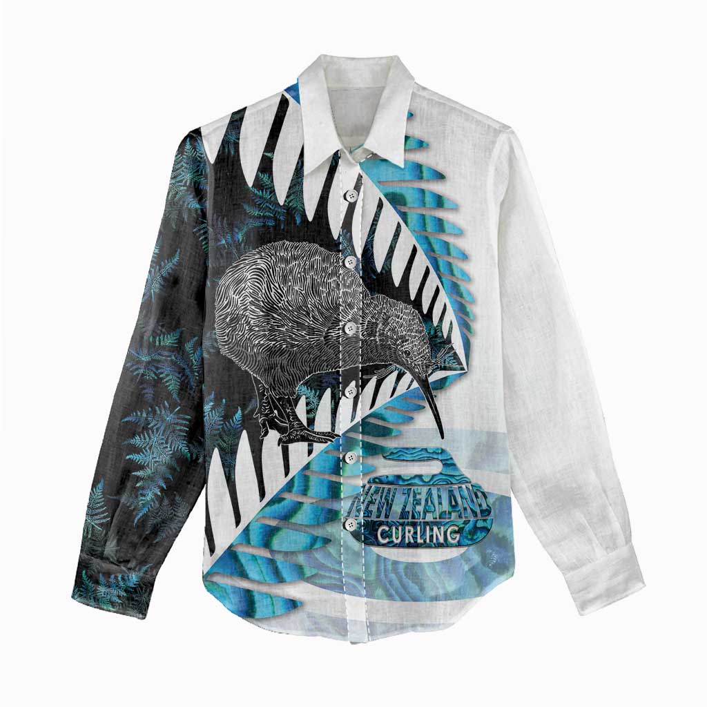 New Zealand Silver Fern Curling Personalised Women Casual Shirt Aotearoa Kiwi Ponga Paua Shell Version - Polynesian Pride