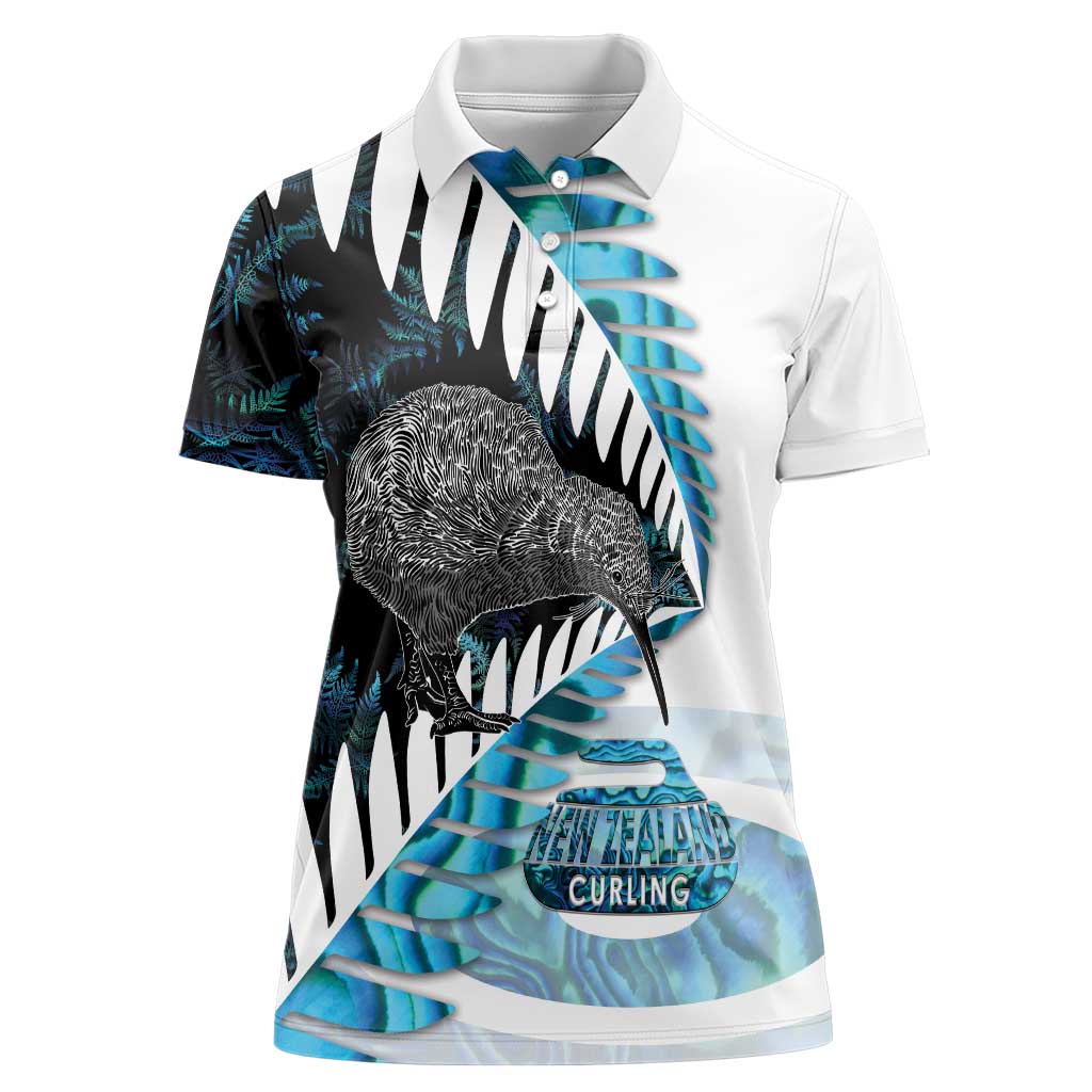 New Zealand Silver Fern Curling Personalised Women Polo Shirt Aotearoa Kiwi Ponga Paua Shell Version - Polynesian Pride