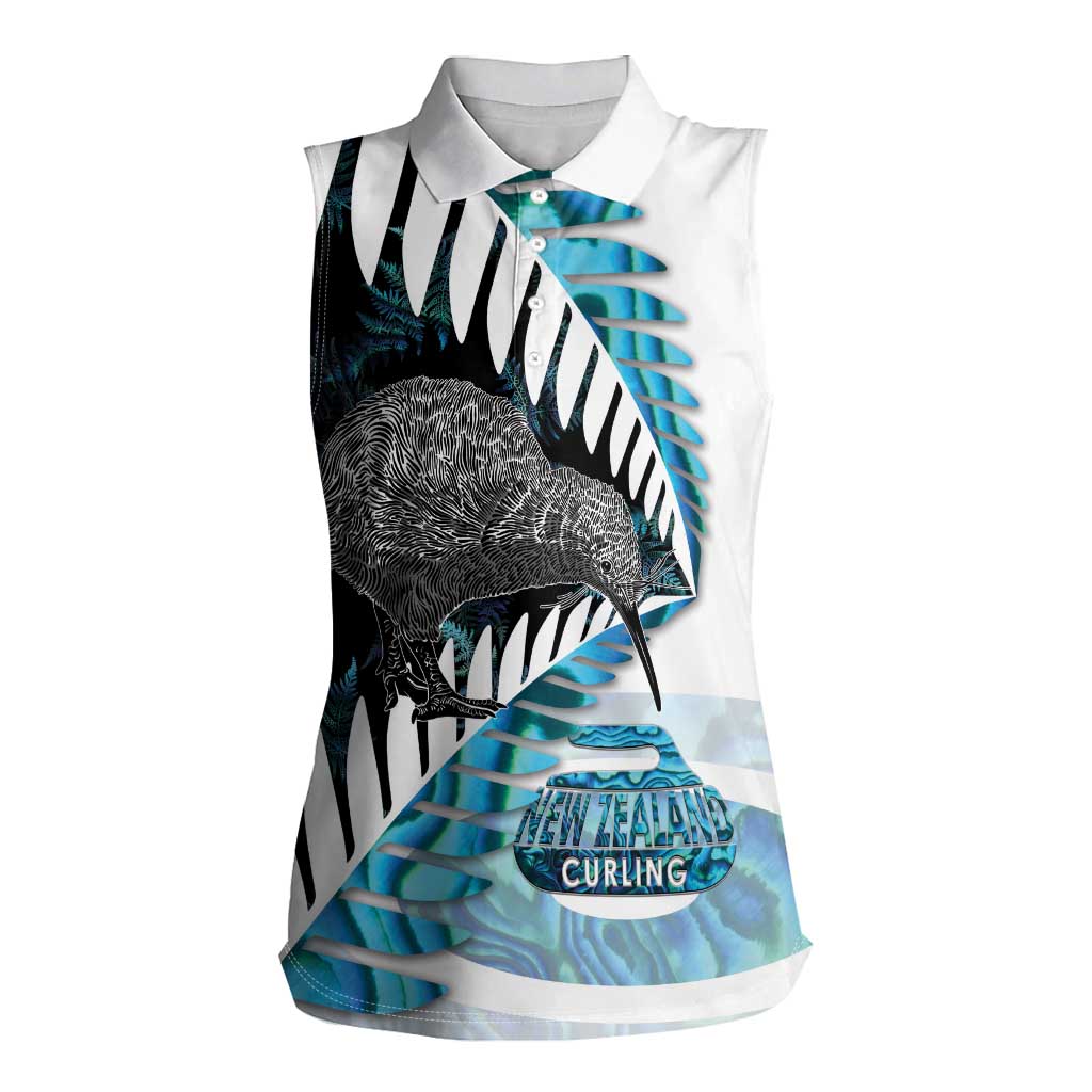 New Zealand Silver Fern Curling Personalised Women Sleeveless Polo Shirt Aotearoa Kiwi Ponga Paua Shell Version - Polynesian Pride