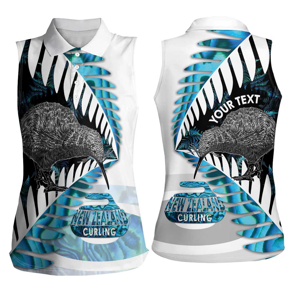 New Zealand Silver Fern Curling Personalised Women Sleeveless Polo Shirt Aotearoa Kiwi Ponga Paua Shell Version - Polynesian Pride