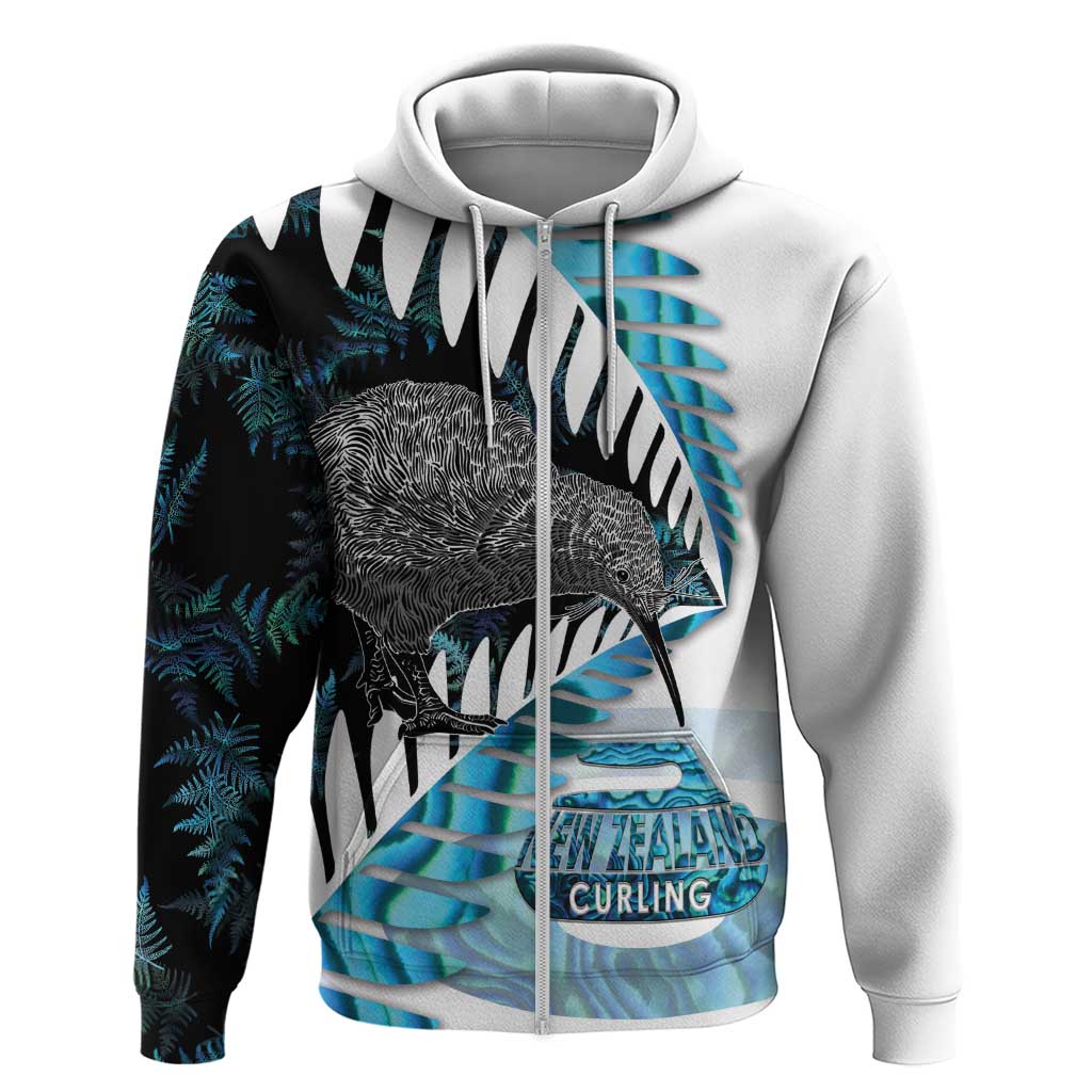New Zealand Silver Fern Curling Personalised Zip Hoodie Aotearoa Kiwi Ponga Paua Shell Version - Polynesian Pride