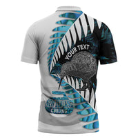 New Zealand Silver Fern Curling Personalised Zipper Polo Shirt Aotearoa Kiwi Ponga Paua Shell Version - Polynesian Pride