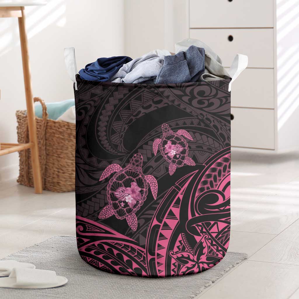 Pink Black Polynesia Floral Sea Turtle Laundry Basket - Polynesian Pride