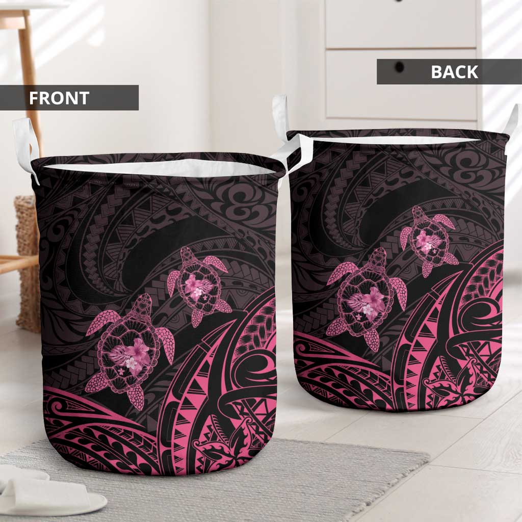 Pink Black Polynesia Floral Sea Turtle Laundry Basket - Polynesian Pride
