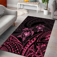 Pink Black Polynesia Floral Sea Turtle Area Rug - Polynesian Pride