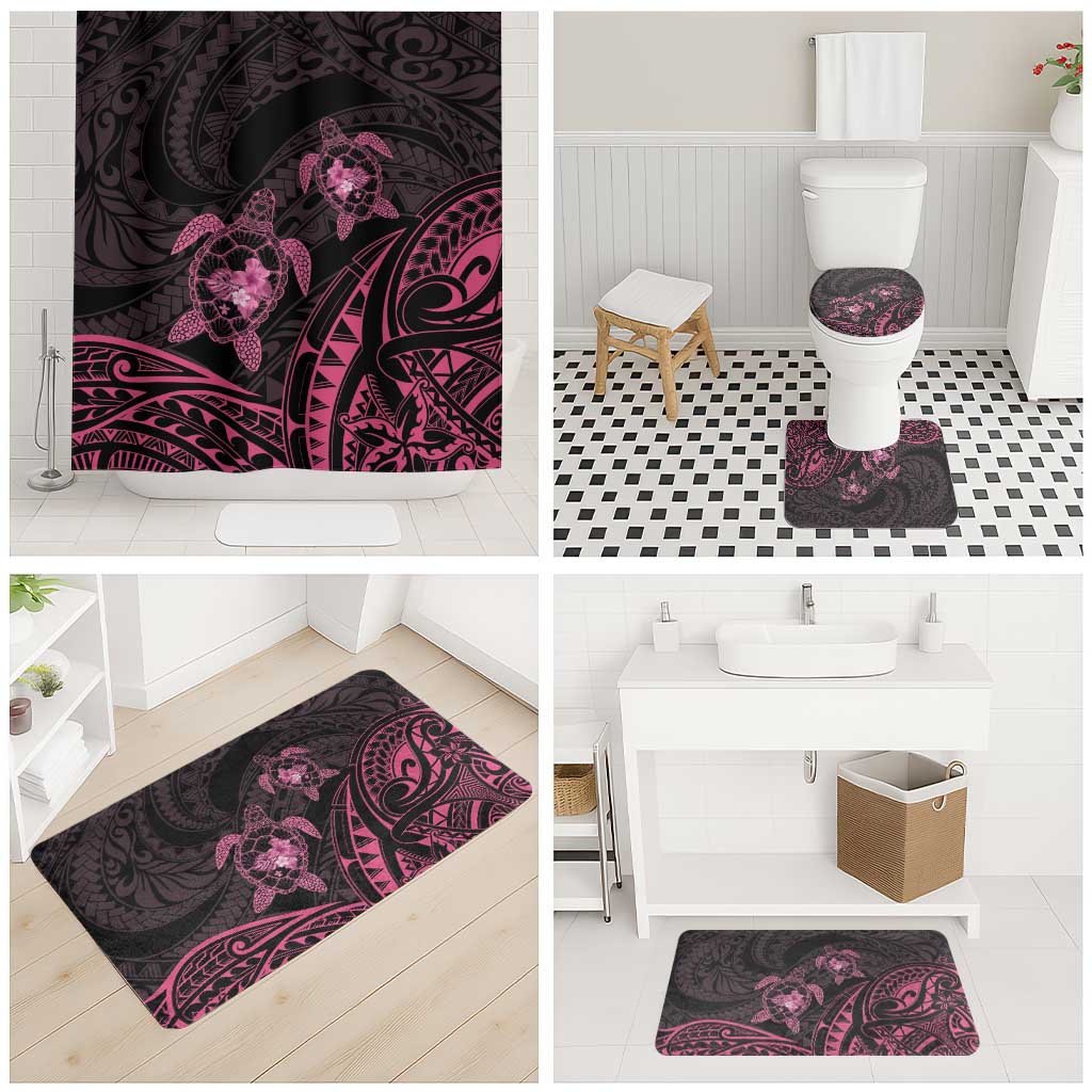 Pink Black Polynesia Floral Sea Turtle Bathroom Set - Polynesian Pride