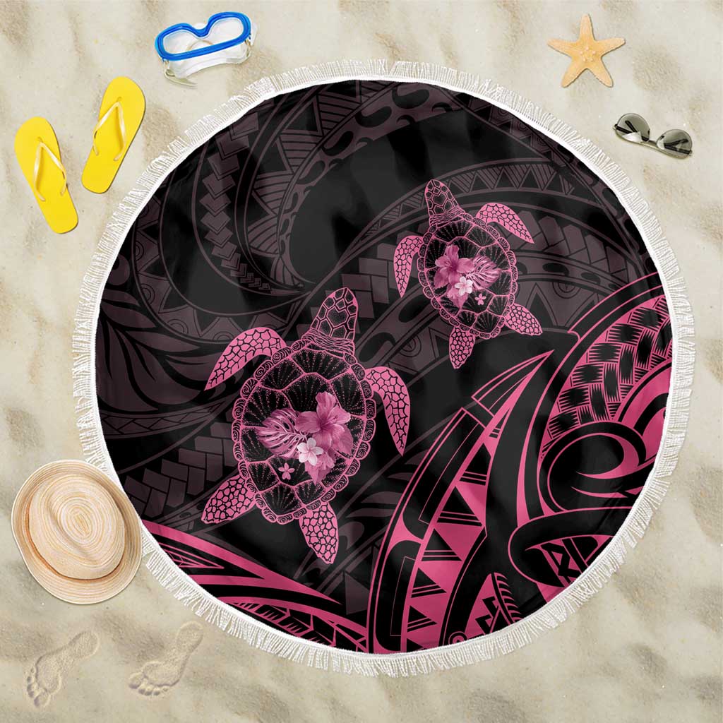 Pink Black Polynesia Floral Sea Turtle Beach Blanket LT14 One Size 150cm Black - Polynesian Pride