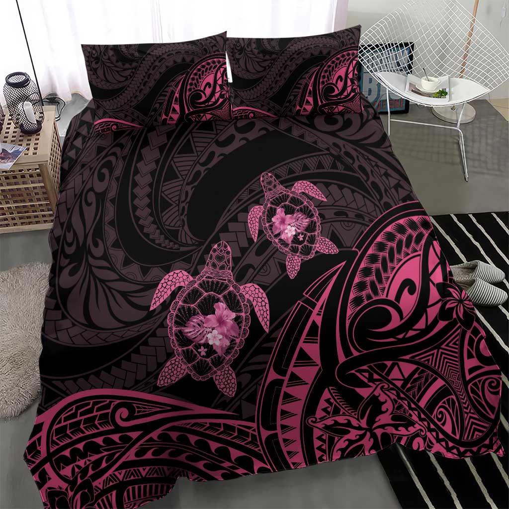 Pink Black Polynesia Floral Sea Turtle Bedding Set - Polynesian Pride