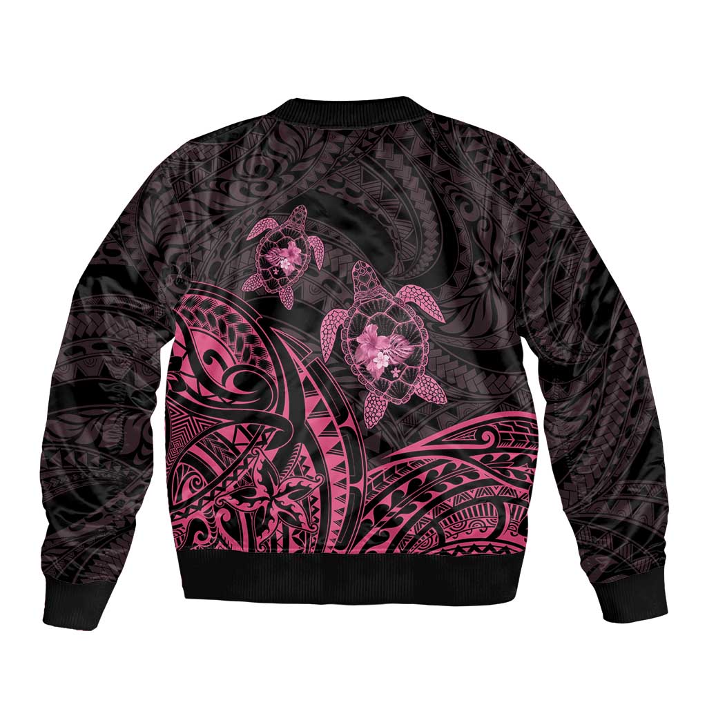 Pink Black Polynesia Floral Sea Turtle Bomber Jacket - Polynesian Pride