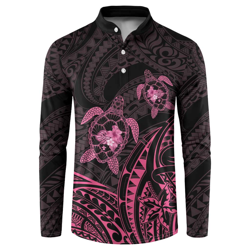 Pink Black Polynesia Floral Sea Turtle Button Sweatshirt LT14 Black - Polynesian Pride
