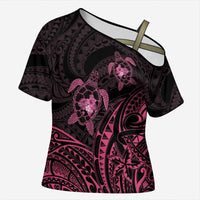 Pink Black Polynesia Floral Sea Turtle Cross Shoulder Shirt - Polynesian Pride