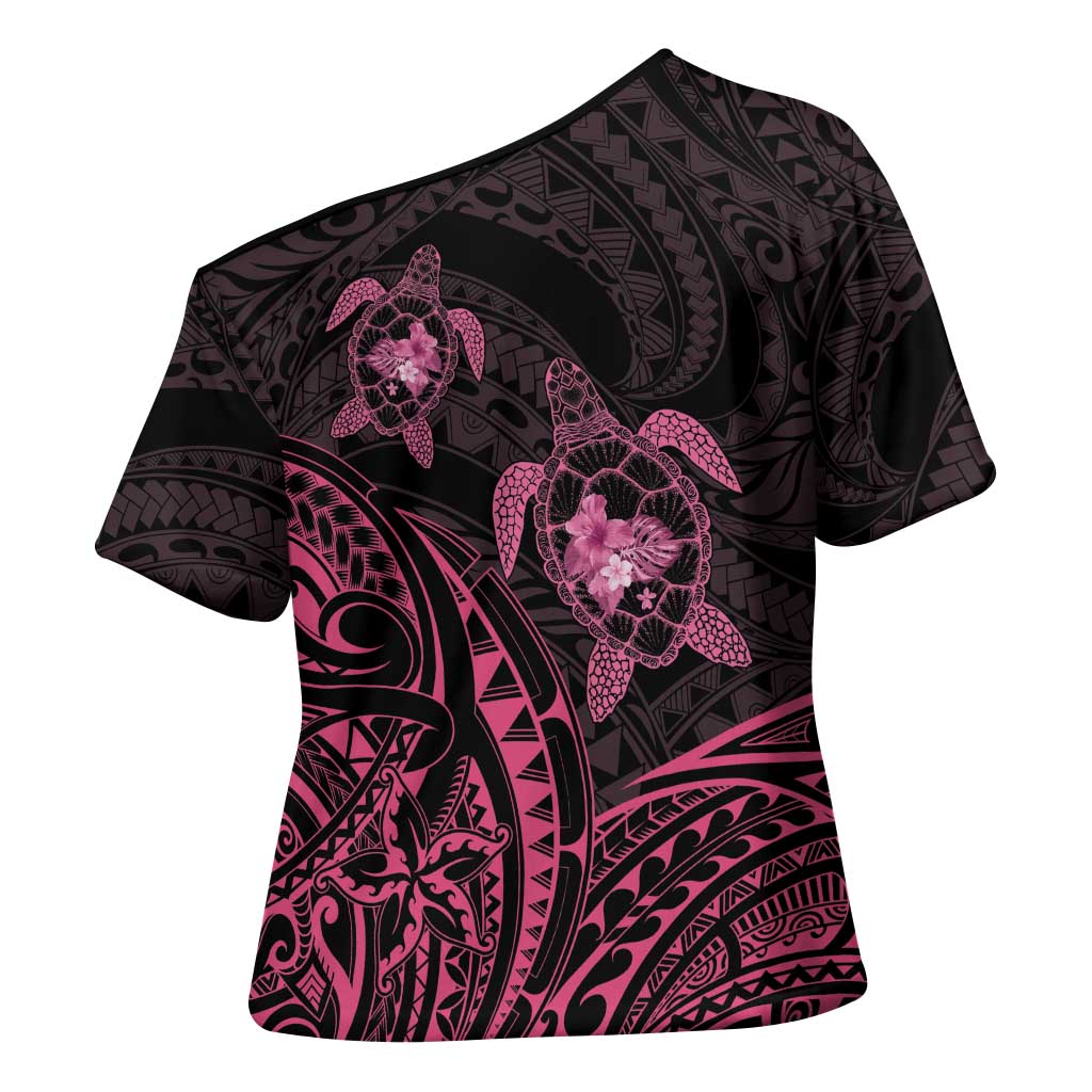 Pink Black Polynesia Floral Sea Turtle Cross Shoulder Shirt - Polynesian Pride