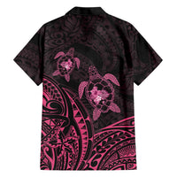Pink Black Polynesia Floral Sea Turtle Family Matching Off Shoulder Short Dress and Hawaiian Shirt - Polynesian Pride