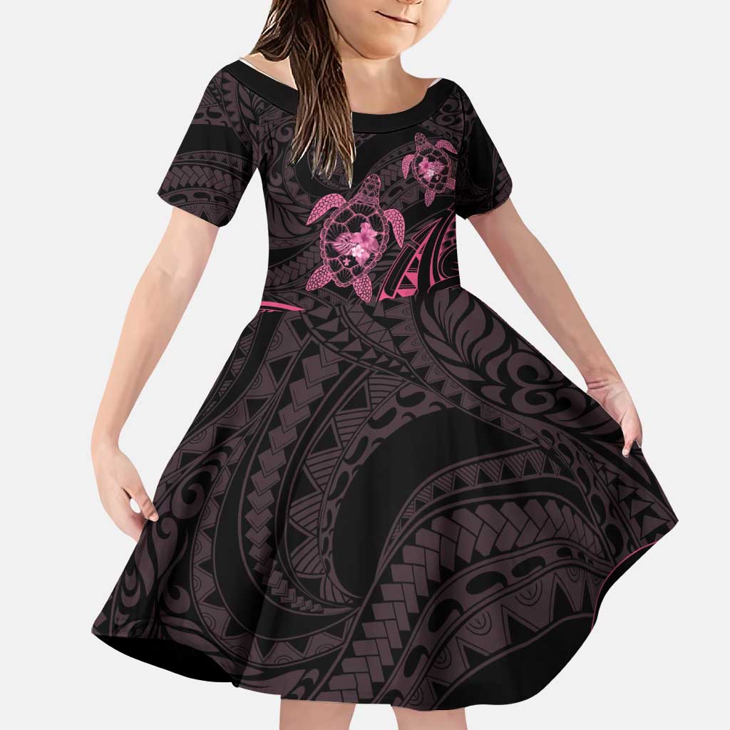 Pink Black Polynesia Floral Sea Turtle Family Matching Summer Maxi Dress and Hawaiian Shirt - Polynesian Pride