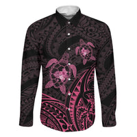 Pink Black Polynesia Floral Sea Turtle Family Matching Summer Maxi Dress and Hawaiian Shirt - Polynesian Pride