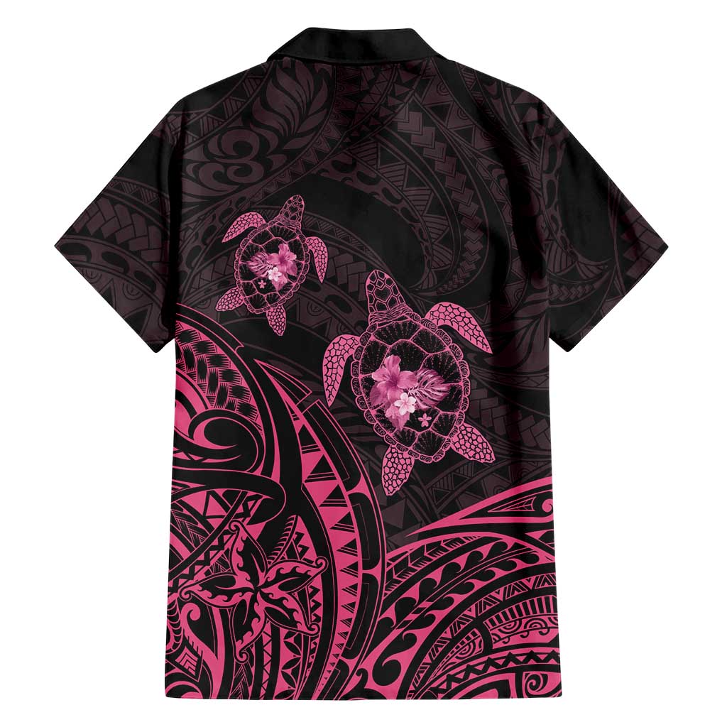 Pink Black Polynesia Floral Sea Turtle Family Matching Tank Maxi Dress and Hawaiian Shirt - Polynesian Pride