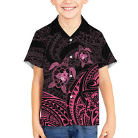 Pink Black Polynesia Floral Sea Turtle Family Matching Tank Maxi Dress and Hawaiian Shirt - Polynesian Pride