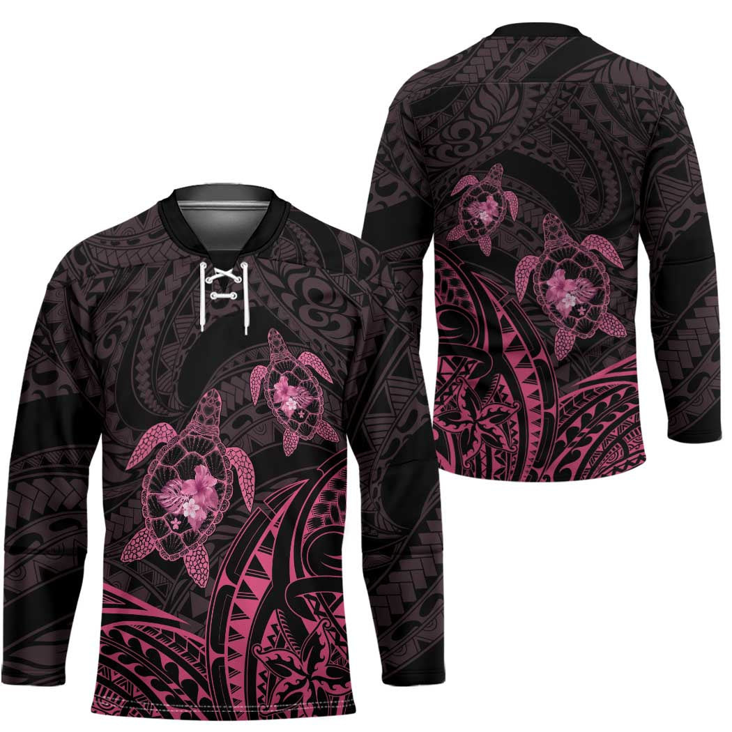 Pink Black Polynesia Floral Sea Turtle Hockey Jersey - Polynesian Pride