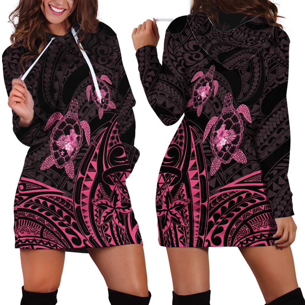 Pink Black Polynesia Floral Sea Turtle Hoodie Dress - Polynesian Pride