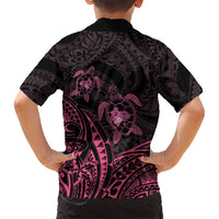 Pink Black Polynesia Floral Sea Turtle Kid Hawaiian Shirt - Polynesian Pride