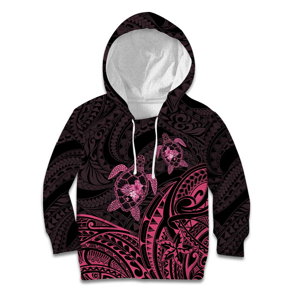 Pink Black Polynesia Floral Sea Turtle Kid Hoodie - Polynesian Pride
