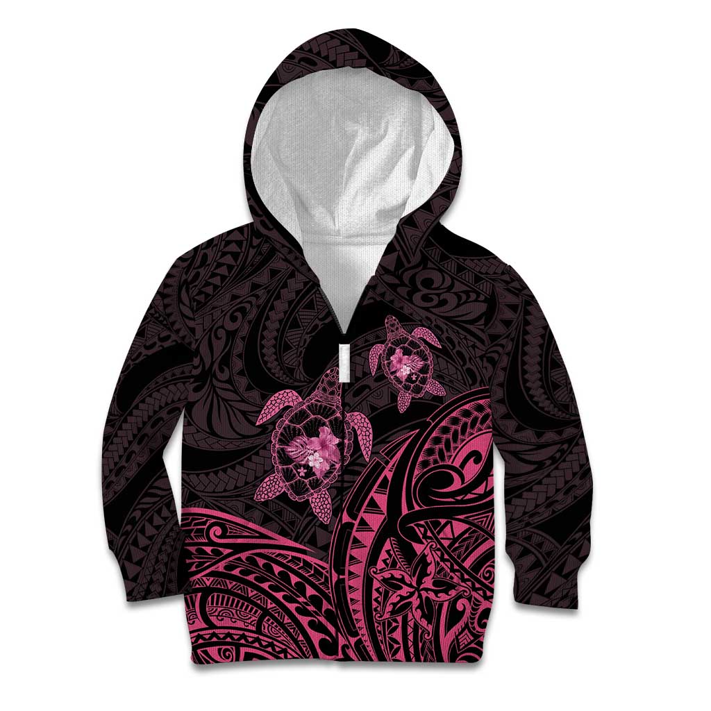 Pink Black Polynesia Floral Sea Turtle Kid Hoodie - Polynesian Pride