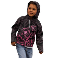 Pink Black Polynesia Floral Sea Turtle Kid Hoodie - Polynesian Pride