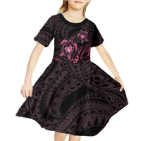 Pink Black Polynesia Floral Sea Turtle Kid Short Sleeve Dress - Polynesian Pride