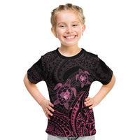 Pink Black Polynesia Floral Sea Turtle Kid T Shirt - Polynesian Pride