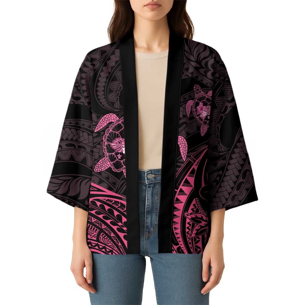 Pink Black Polynesia Floral Sea Turtle Kimono - Polynesian Pride