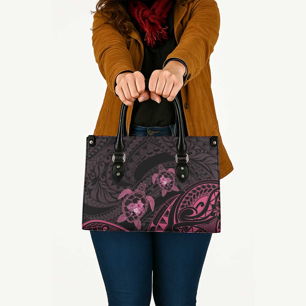 Pink Black Polynesia Floral Sea Turtle Leather Bag - Polynesian Pride