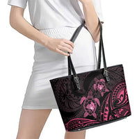 Pink Black Polynesia Floral Sea Turtle Leather Tote Bag - Polynesian Pride