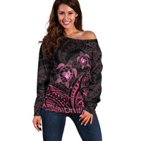 Pink Black Polynesia Floral Sea Turtle Off Shoulder Sweater - Polynesian Pride