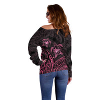 Pink Black Polynesia Floral Sea Turtle Off Shoulder Sweater - Polynesian Pride