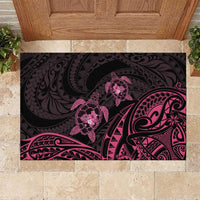 Pink Black Polynesia Floral Sea Turtle Rubber Doormat - Polynesian Pride