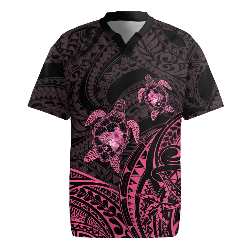 Pink Black Polynesia Floral Sea Turtle Rugby Jersey LT14 Black - Polynesian Pride