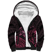 Pink Black Polynesia Floral Sea Turtle Sherpa Hoodie - Polynesian Pride