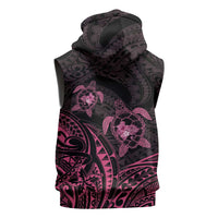 Pink Black Polynesia Floral Sea Turtle Sleeveless Zip Hoodie - Polynesian Pride