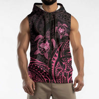 Pink Black Polynesia Floral Sea Turtle Sleeveless Zip Hoodie - Polynesian Pride