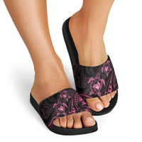 Pink Black Polynesia Floral Sea Turtle Slide Sandals - Polynesian Pride