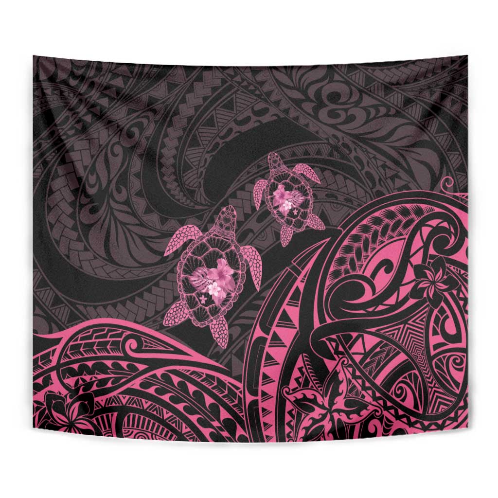 Pink Black Polynesia Floral Sea Turtle Tapestry - Polynesian Pride